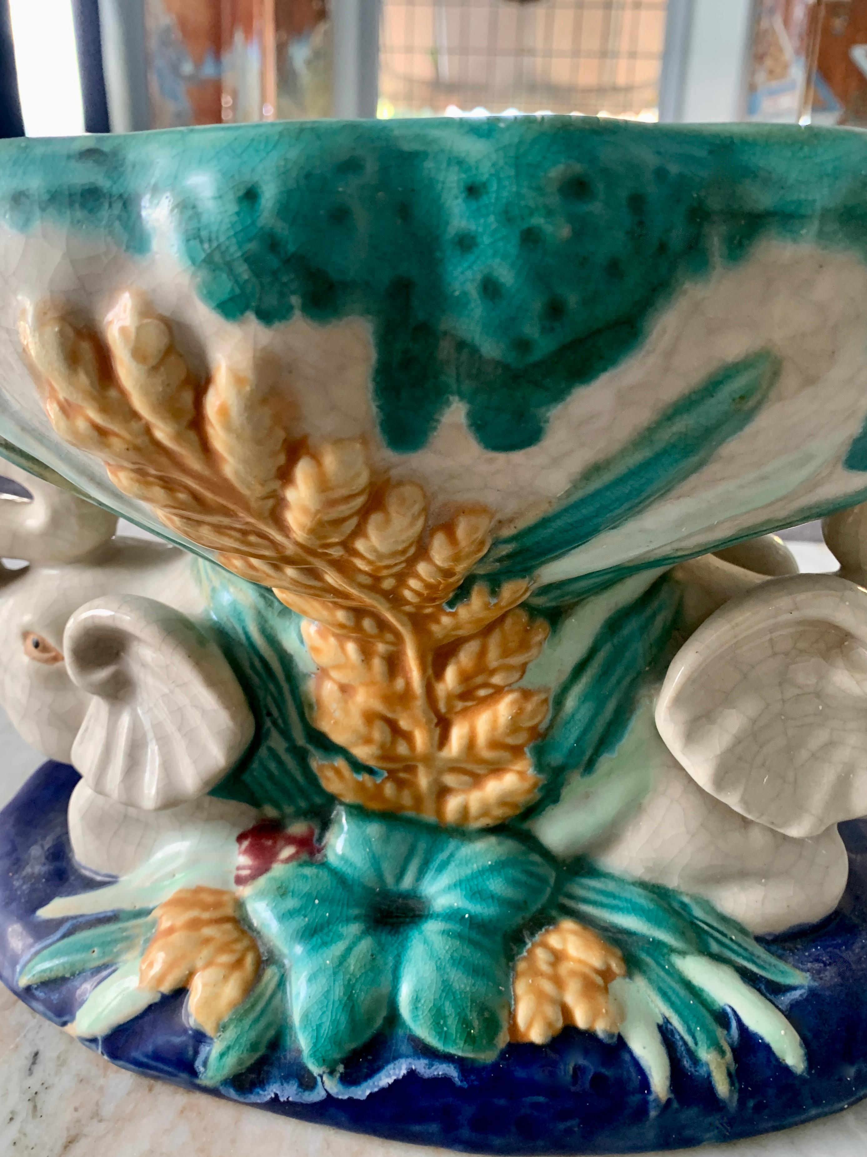 Victorian Italian Majolica Bowl with Elephants For Sale