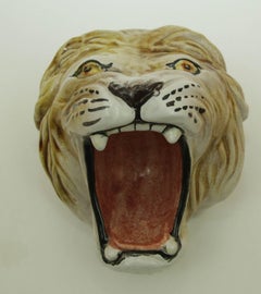 Italian Majolica Ceramic Bowl in the Shape of a Lion's Head 1960