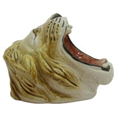 Italian Majolica Ceramic Bowl in the Shape of a Lion's Head 1960
