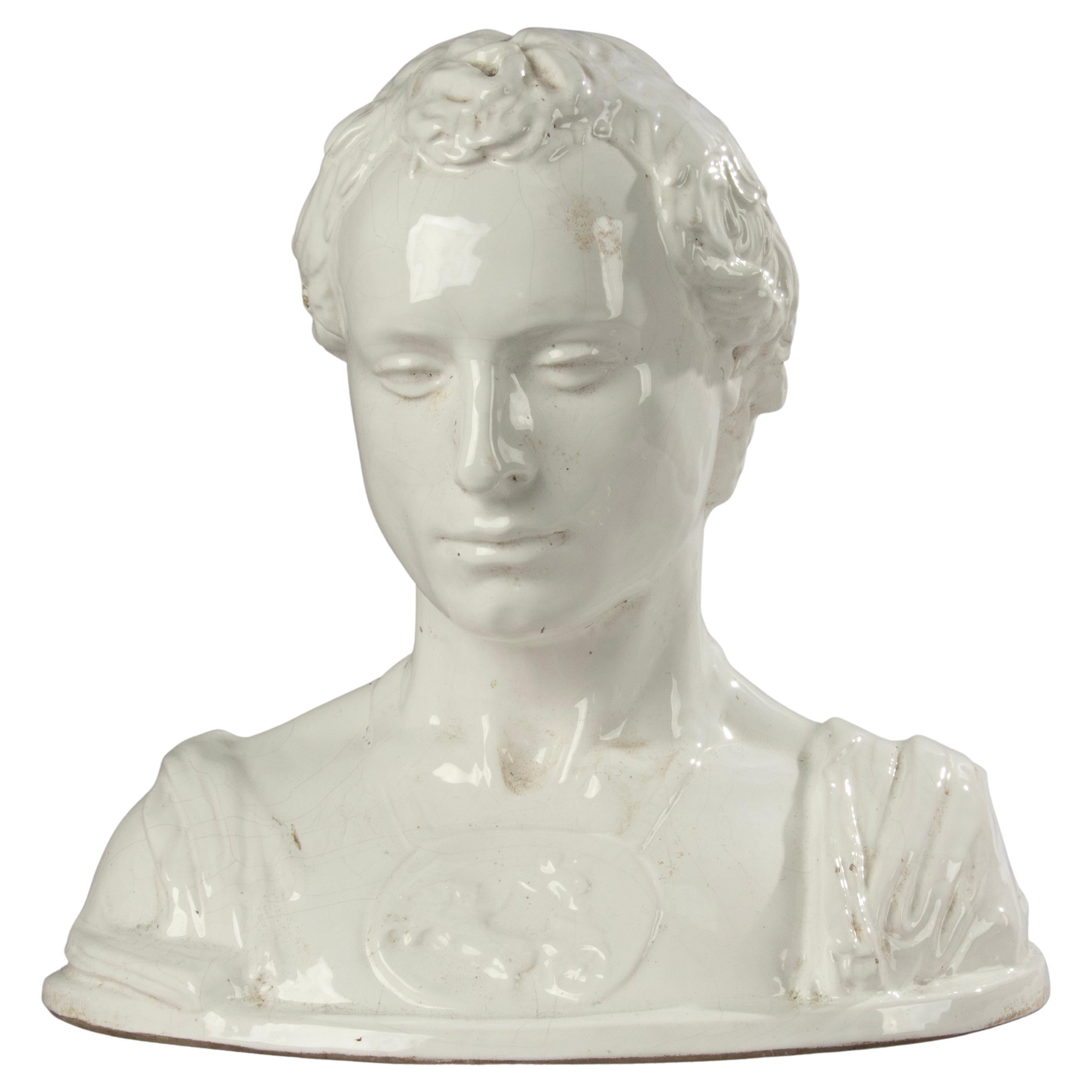 Buste d'homme en céramique majolique italienne - Style Empire romain en vente