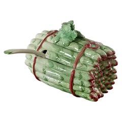 Italian Majolica Ceramic Trompe L'oeil Asparagus Covered Tureen