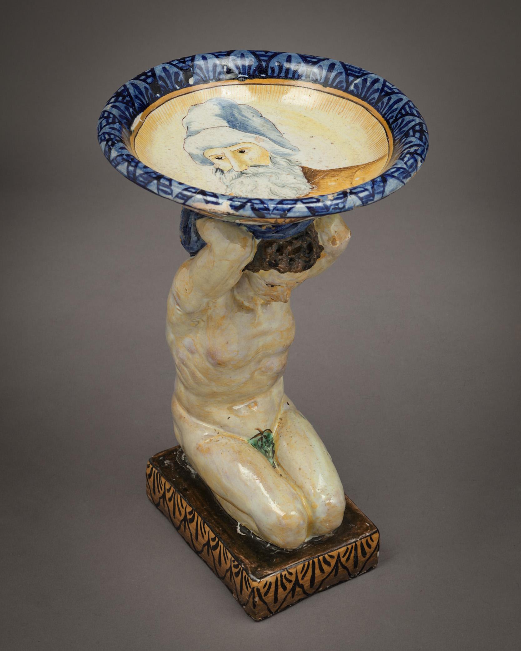 Italian Majolica Figural Compote, circa 1880 In Good Condition For Sale In New York, NY