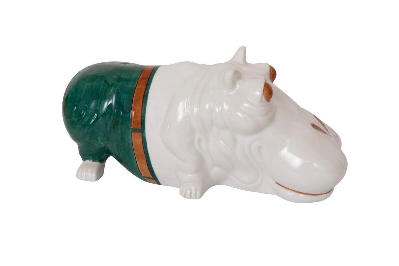 Hippopotamus italien en majolique Excellent état - En vente à Bradenton, FL
