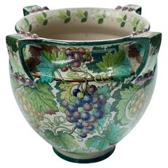 Italian Majolica Jardinière with Botanical Details, c. 1900's