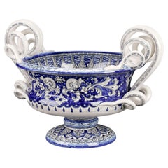 Italian Majolica Krater Centerpiece Hand Painted Deruta Blue Ceramic Vase Italy