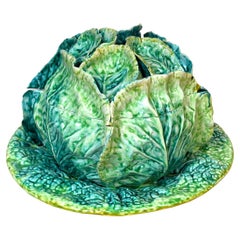 Italian Majolica Lettuce & Cabbage Form Covered Tureen with Platter, C. 1960s