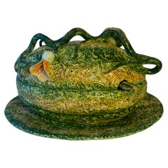 Italian Majolica Meiselman Melon Squash Gourd Soup Tureen with Ladle and Platter