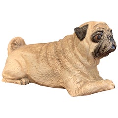 Vintage Italian Majolica Model of a Reclining Pug Dog