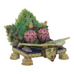 Tintero italiano de mayólica tipo Palissy