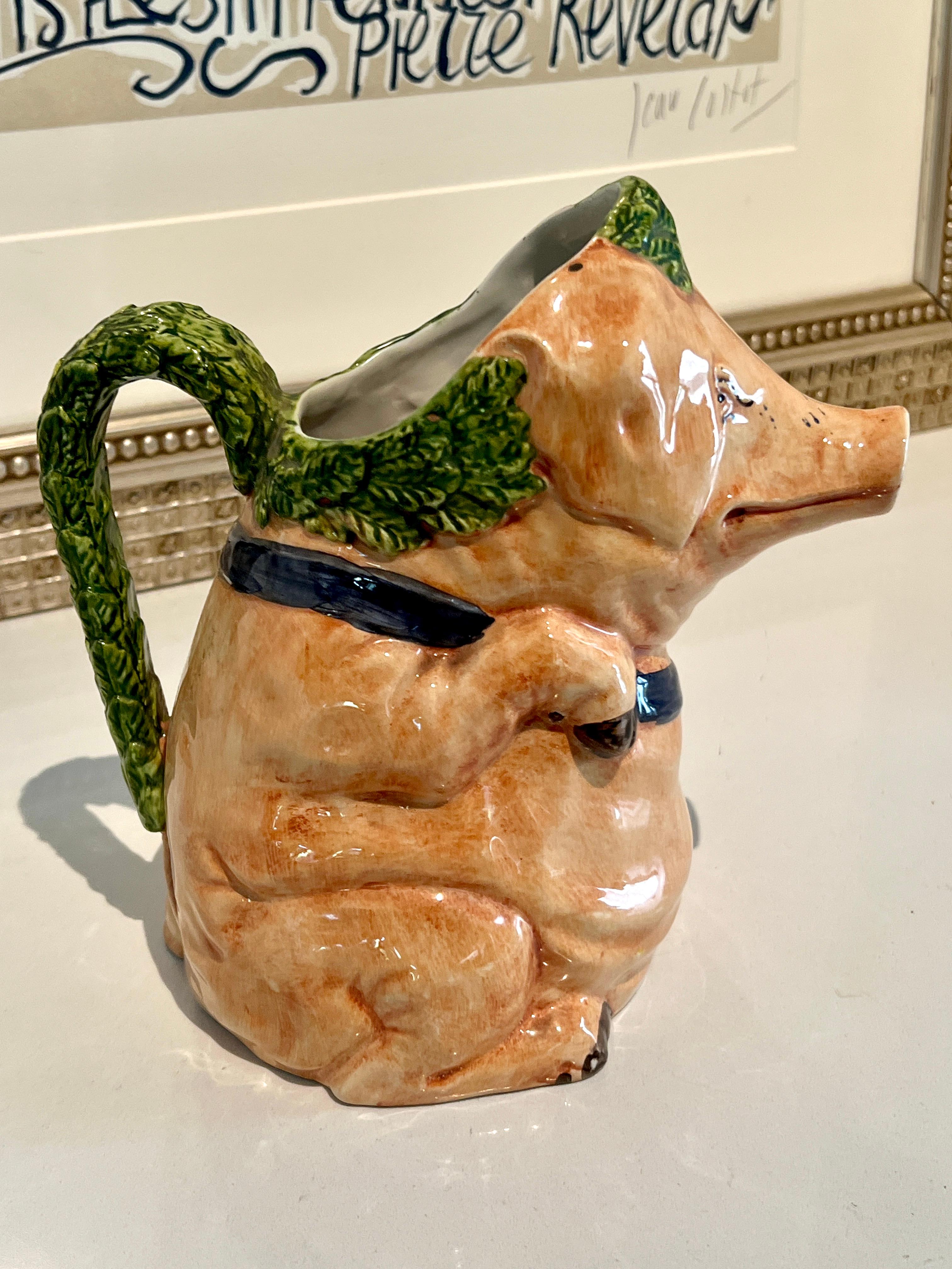 Hand-Crafted Italian Majolica Pig Pitcher Signed and Numbered For Sale