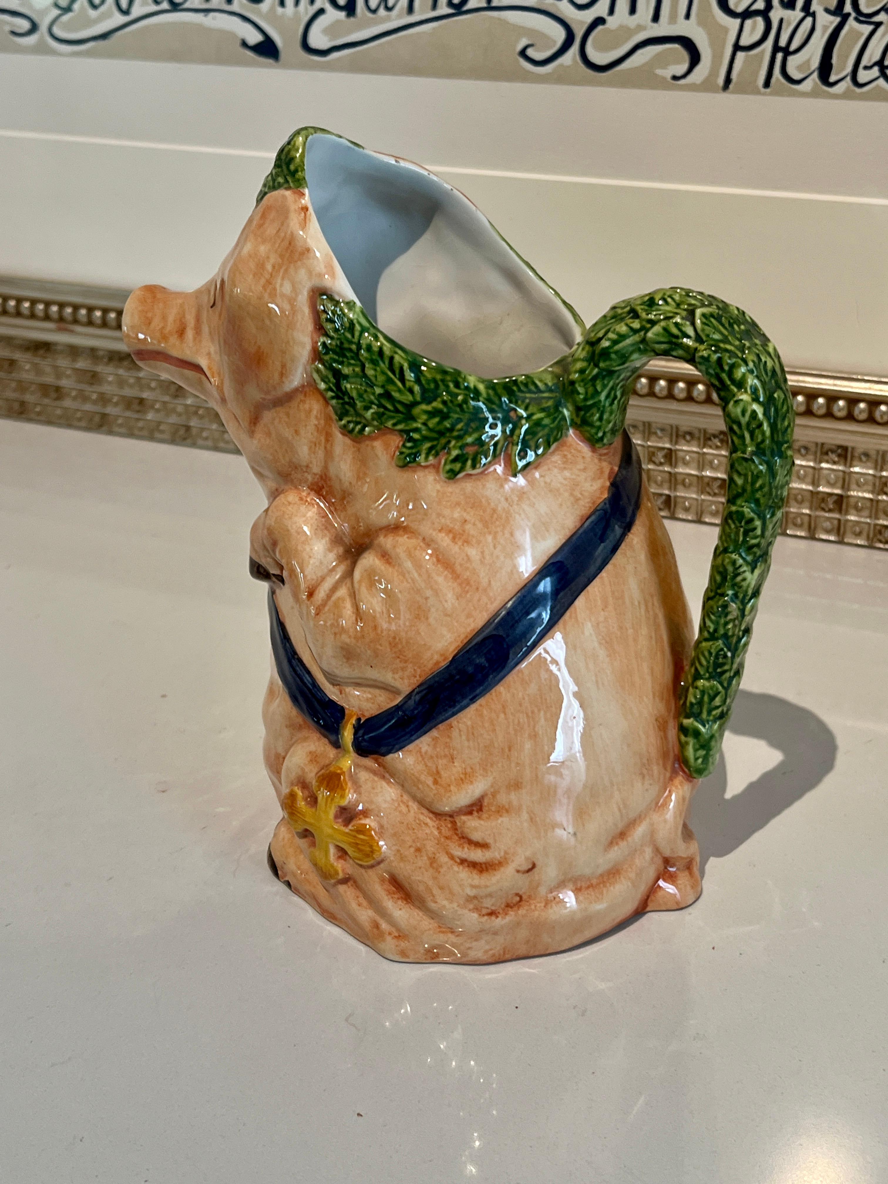 20th Century Italian Majolica Pig Pitcher Signed and Numbered For Sale