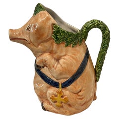 Antique Italian Majolica Pig Pitcher Signed and Numbered