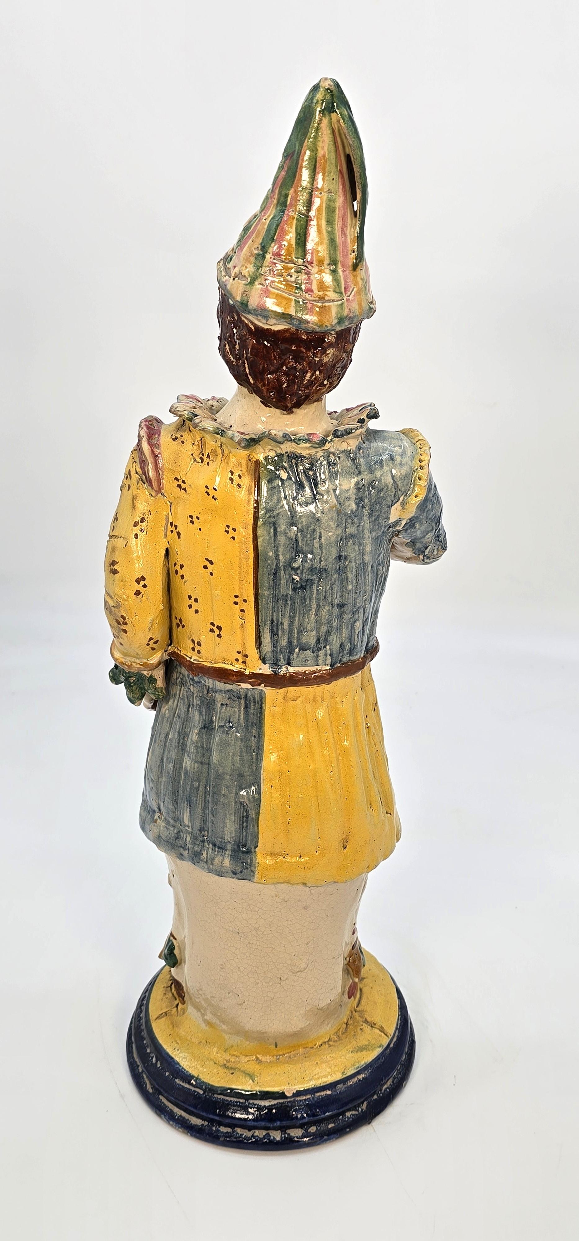 Italian majolica pottery figure of traditional Pulcinella, hand modelled in clay For Sale 5