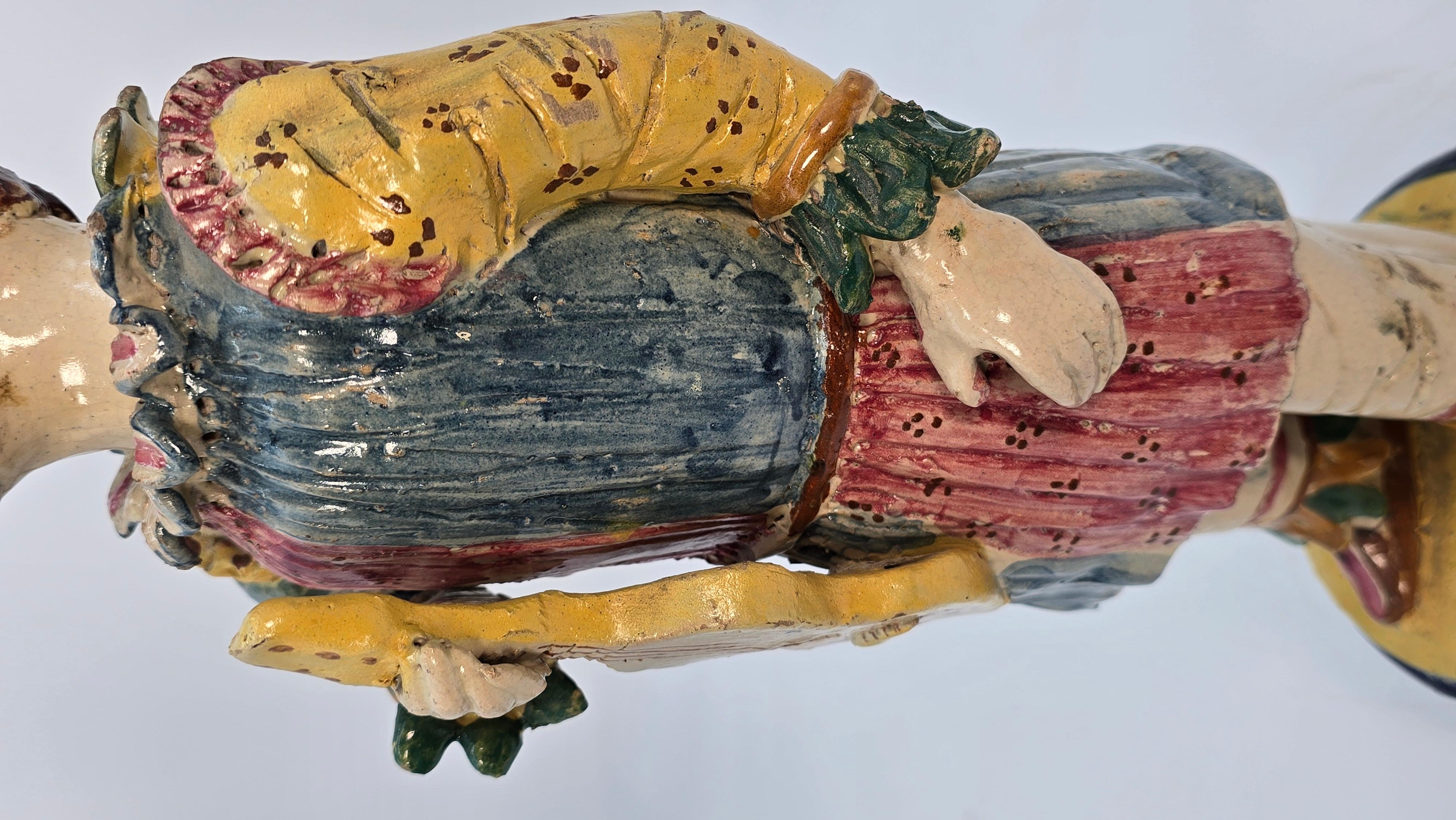 Italian majolica pottery figure of traditional Pulcinella, hand modelled in clay For Sale 7