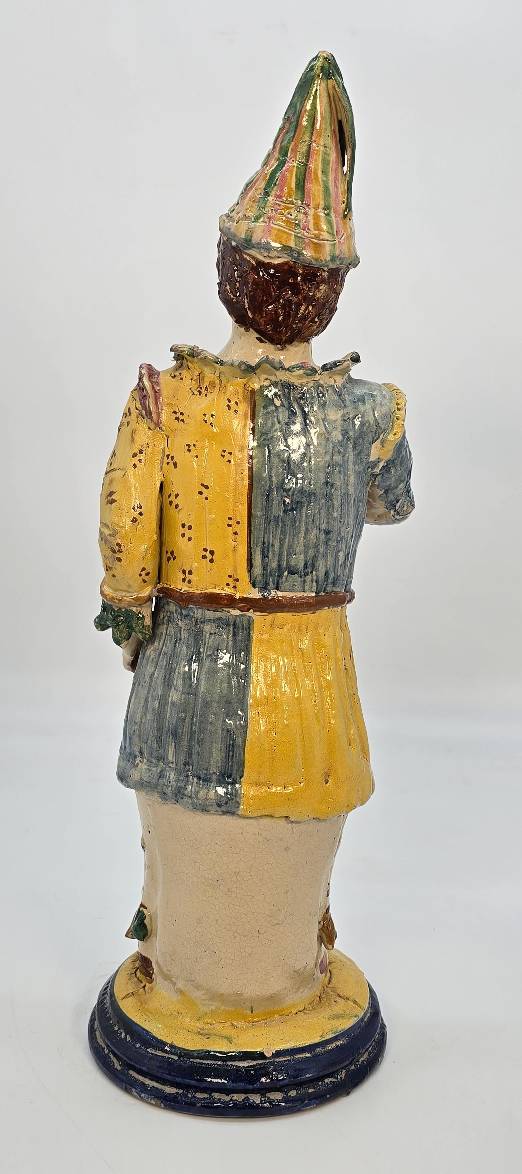 19th Century Italian majolica pottery figure of traditional Pulcinella, hand modelled in clay For Sale