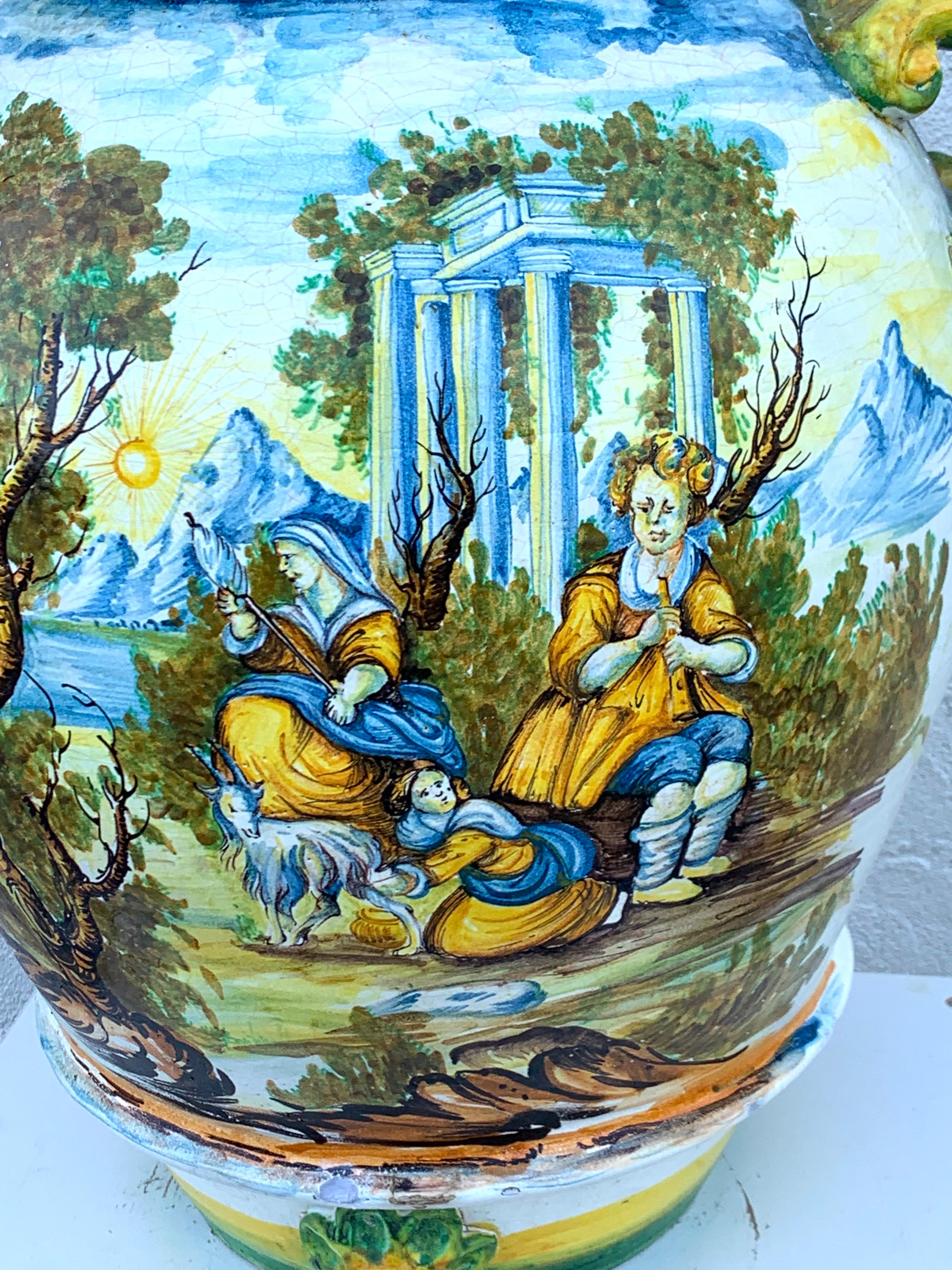 Italian Majolica scenic olive oil jar/ jardinière, Provenance: Celine Dion
Profusely decorated with a Renaissance style landscape, Can be used indoors or outdoors
Provenance: Celine Dion's Jupiter Florida Estate.
