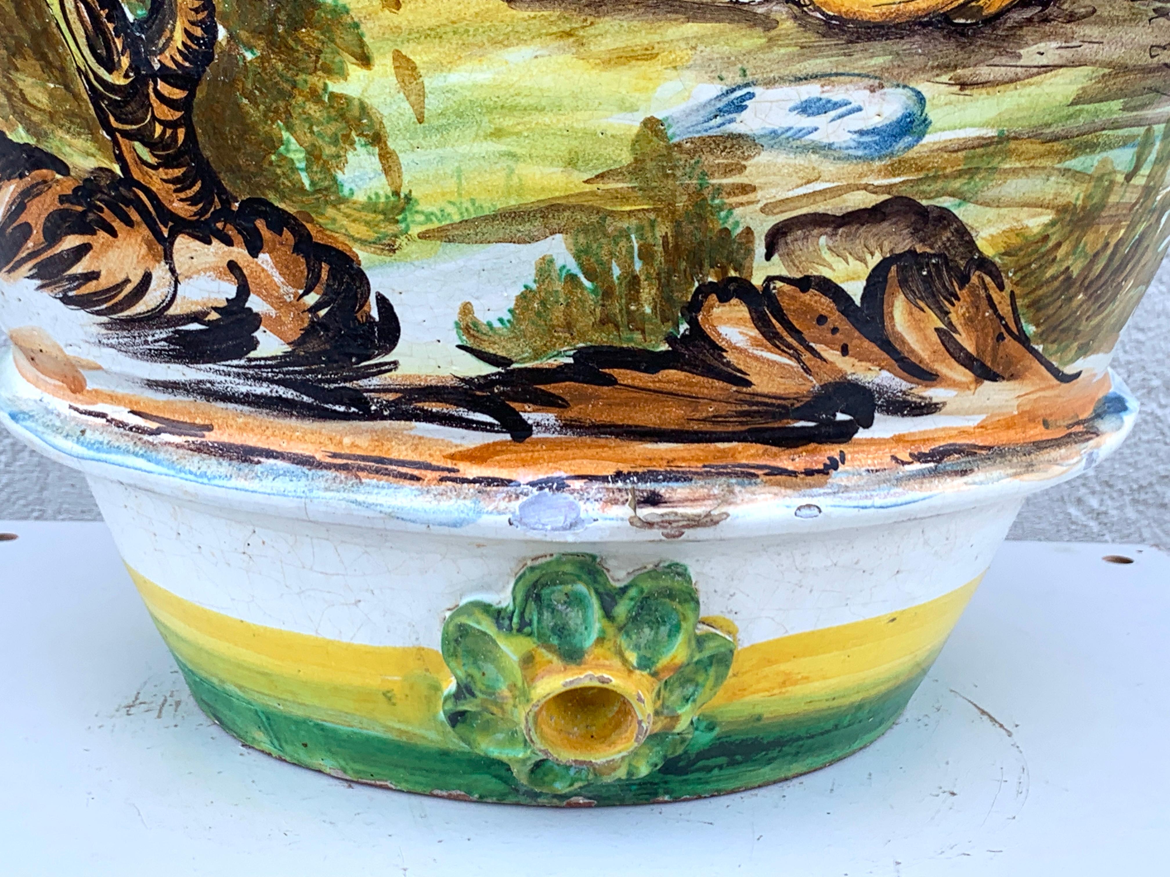 Hand-Painted Italian Majolica Scenic Olive Oil Jar/ Jardinière, Provenance Celine Dion
