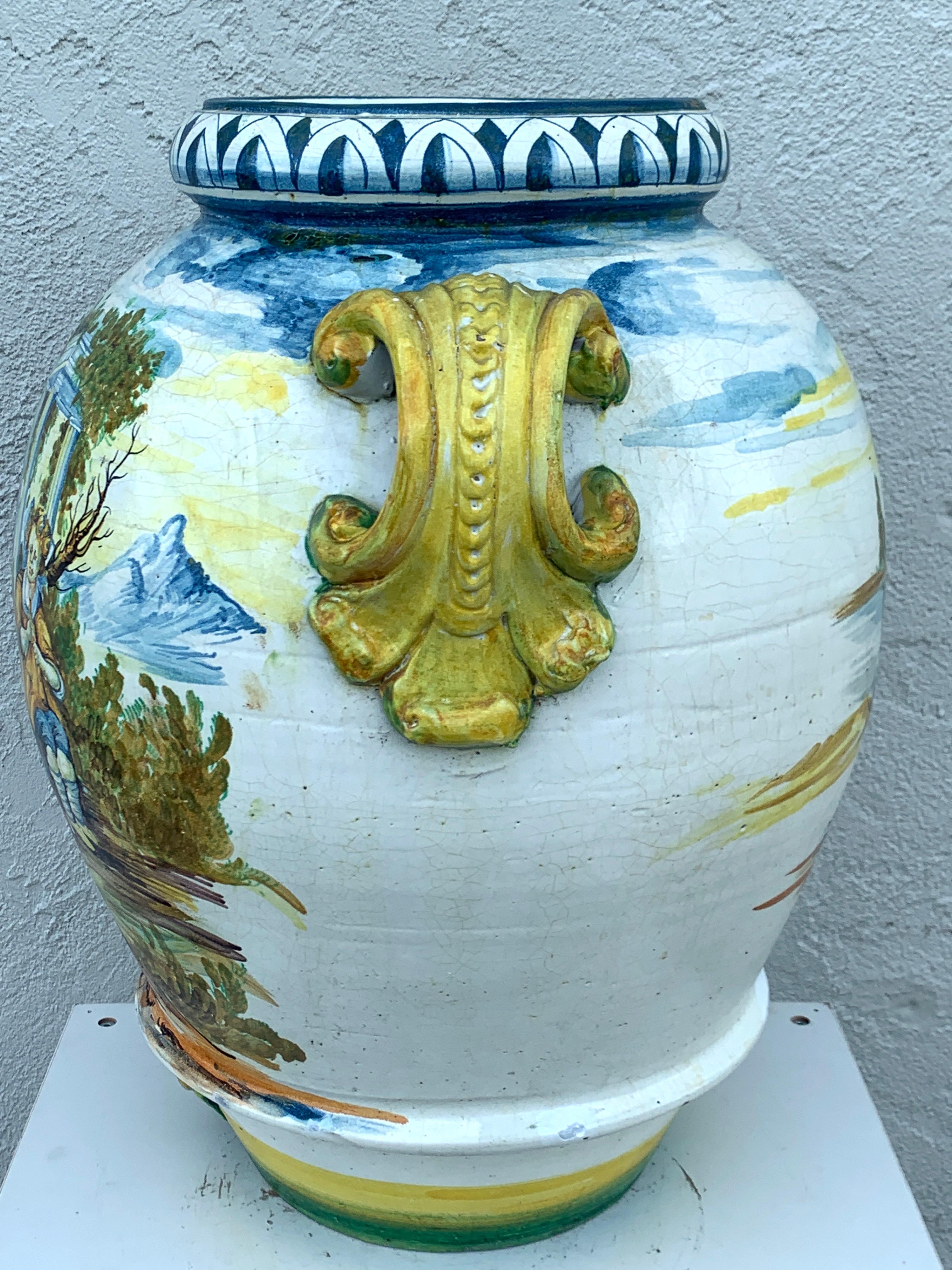 Italian Majolica Scenic Olive Oil Jar/ Jardinière, Provenance Celine Dion 3