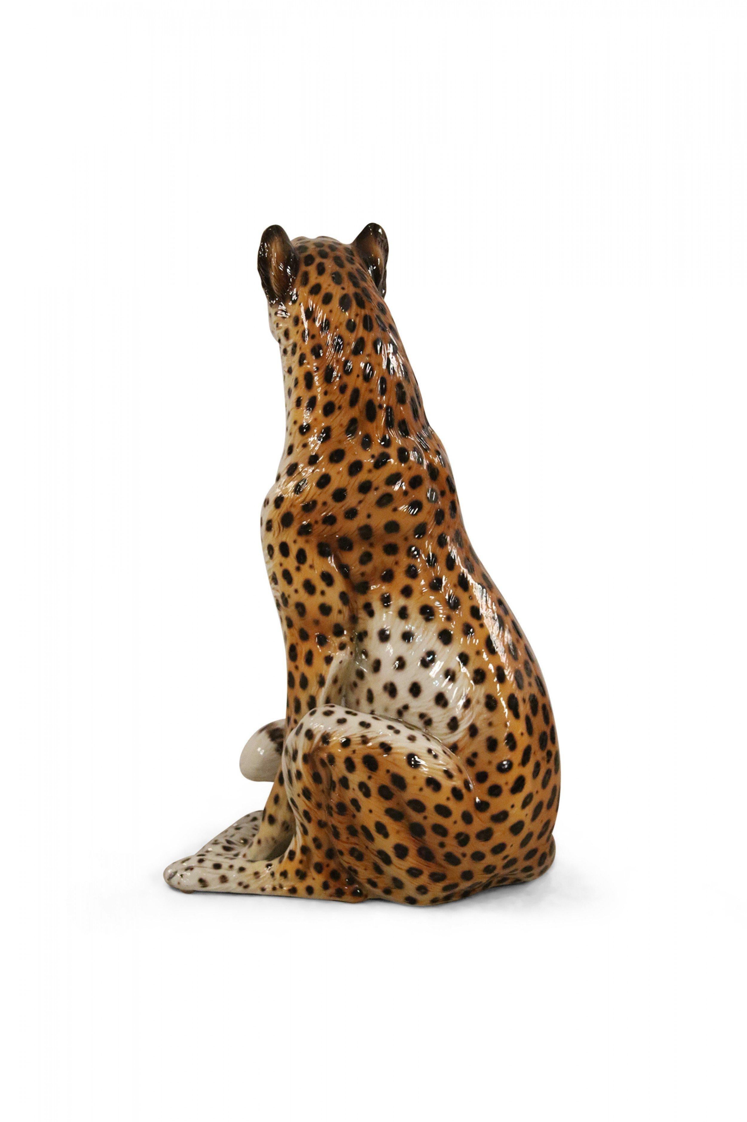 Maiolica Italian Majolica Seated Leopard Statue