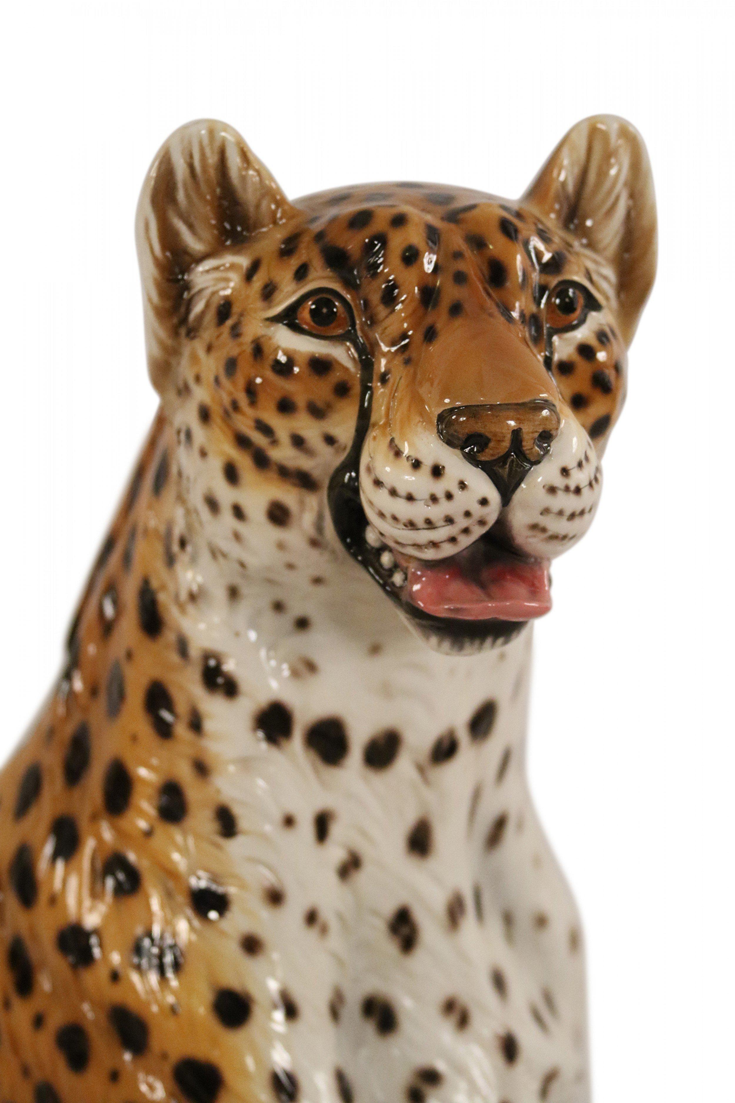 Italian Majolica Seated Leopard Statue 4
