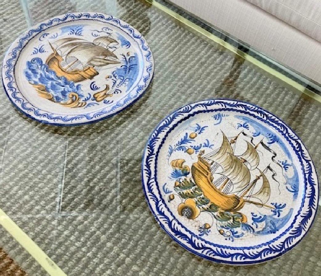 Other Italian Majolica Ship Wall Plates, a Pair For Sale