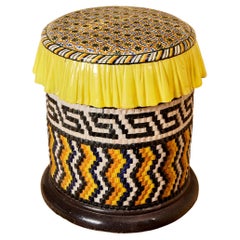 Italian majolica stool, ceramic, circa 1970, France.