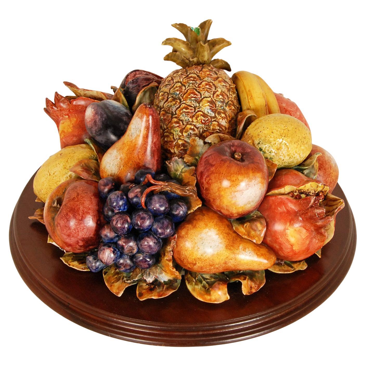 Italian Majolica Trompe l'Oeil Centerpiece Fruit Basket pottery ceramic 1950s