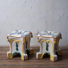 Italian Majolica Trompe l’Oeil Garden Stools