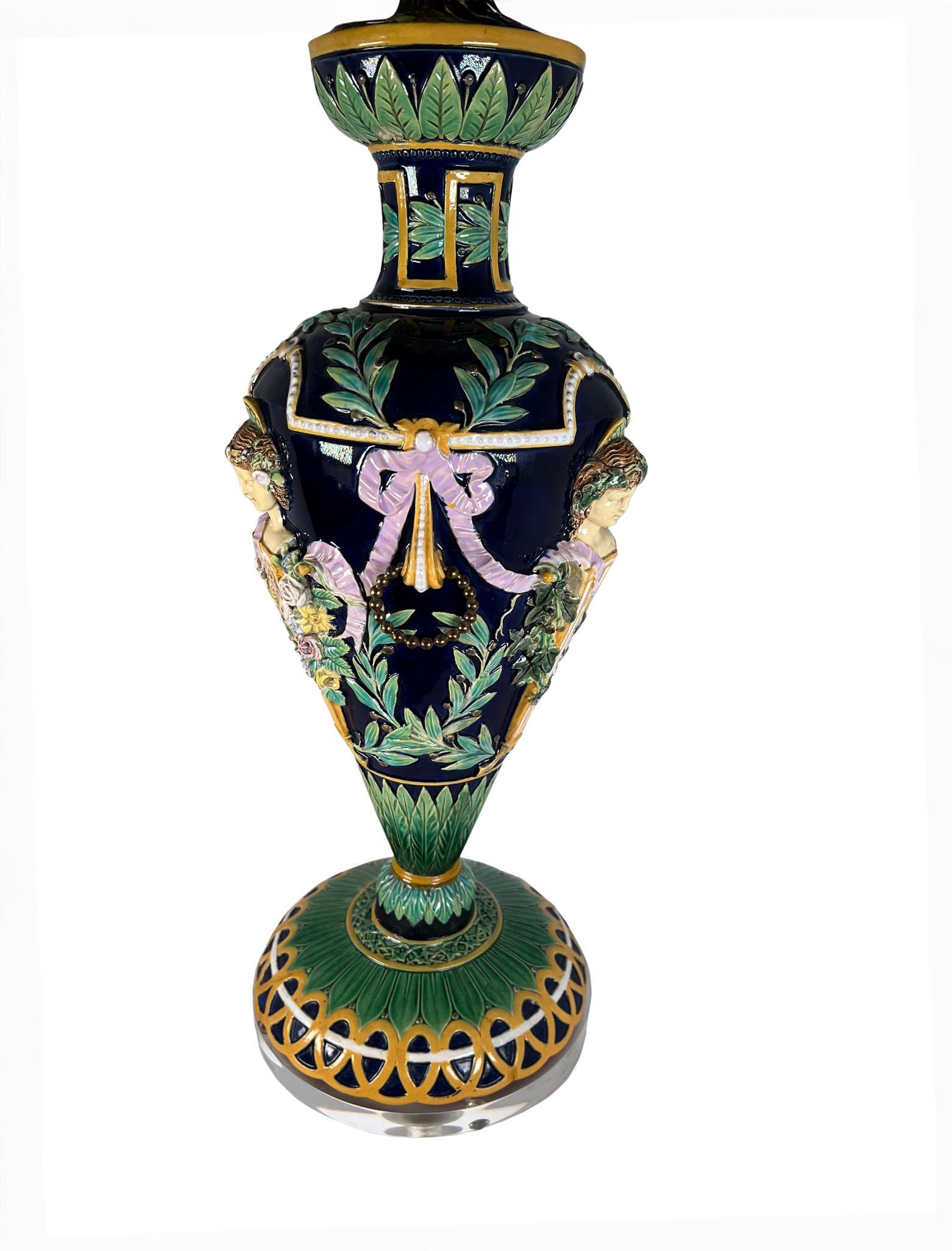 Late 20th Century Italian Majolica Vase As A Lamp For Sale
