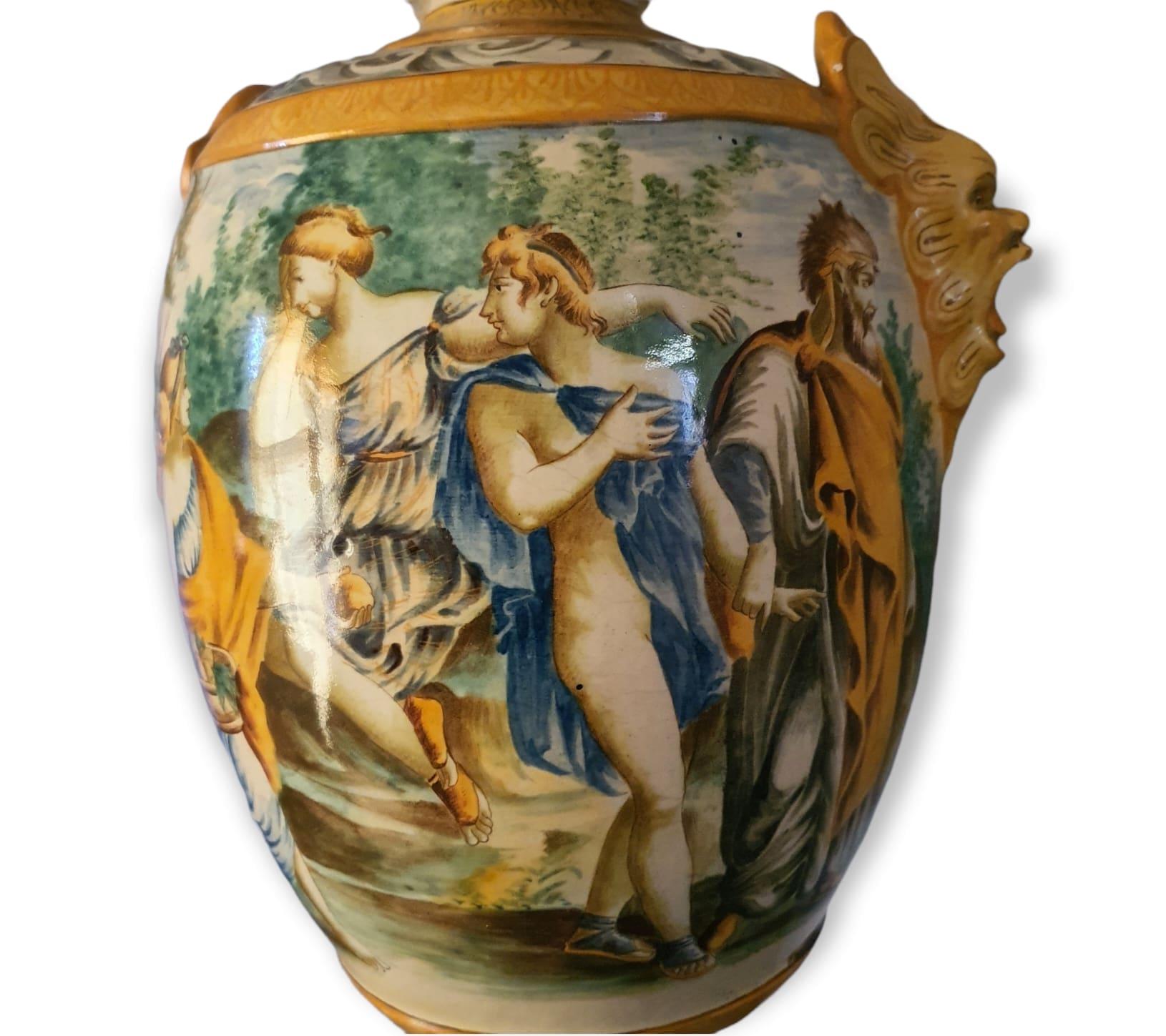 Hand-Crafted Italian Majolica Vase, Castelli, Hand Painted, Hand Crafted For Sale