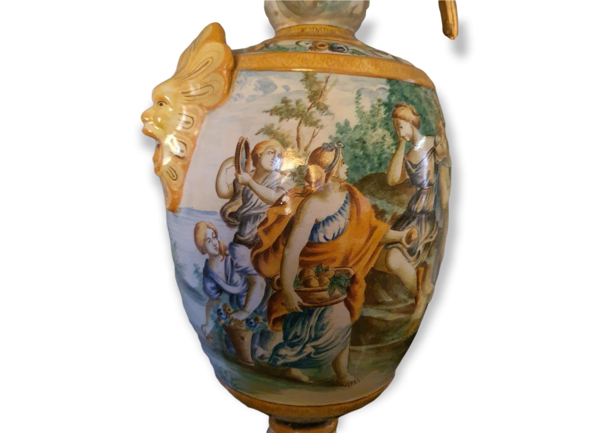 Italian Majolica Vase, Castelli, Hand Painted, Hand Crafted In Good Condition For Sale In PALERMO, IT