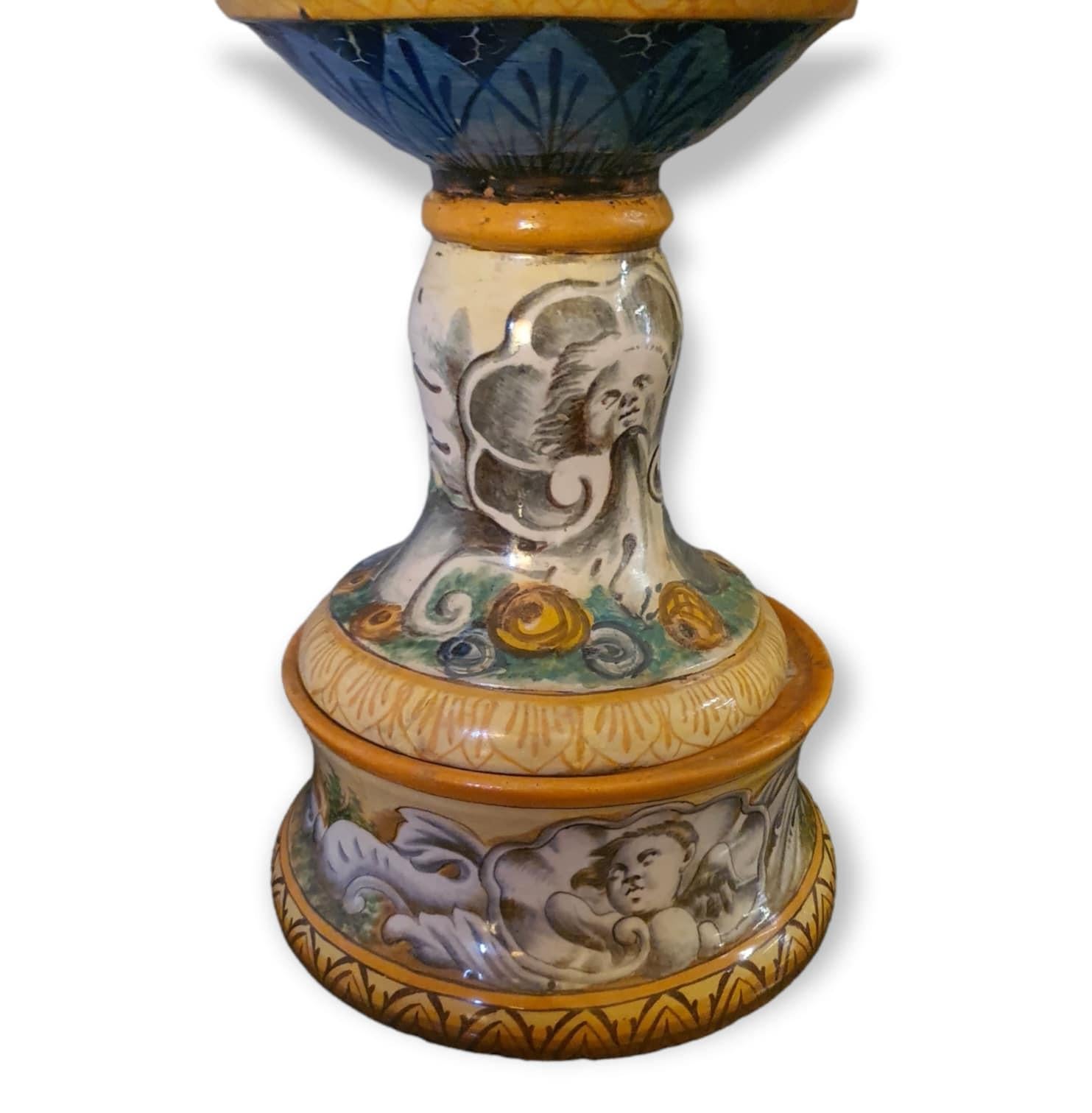 19th Century Italian Majolica Vase, Castelli, Hand Painted, Hand Crafted For Sale