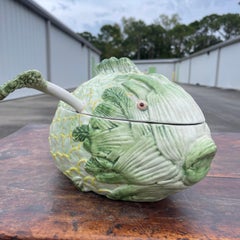 Italian Majolica Vegetable Fish Form Glazed Ceramic Soup Tureen