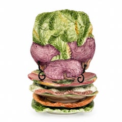 Italian Majolica Vegetable Plates Set of Six, Hand-Painted, 1980s