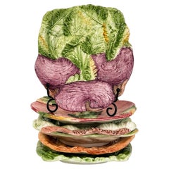 Italian Majolica Vegetable Plates Set of Six, Hand-Painted, 1980s