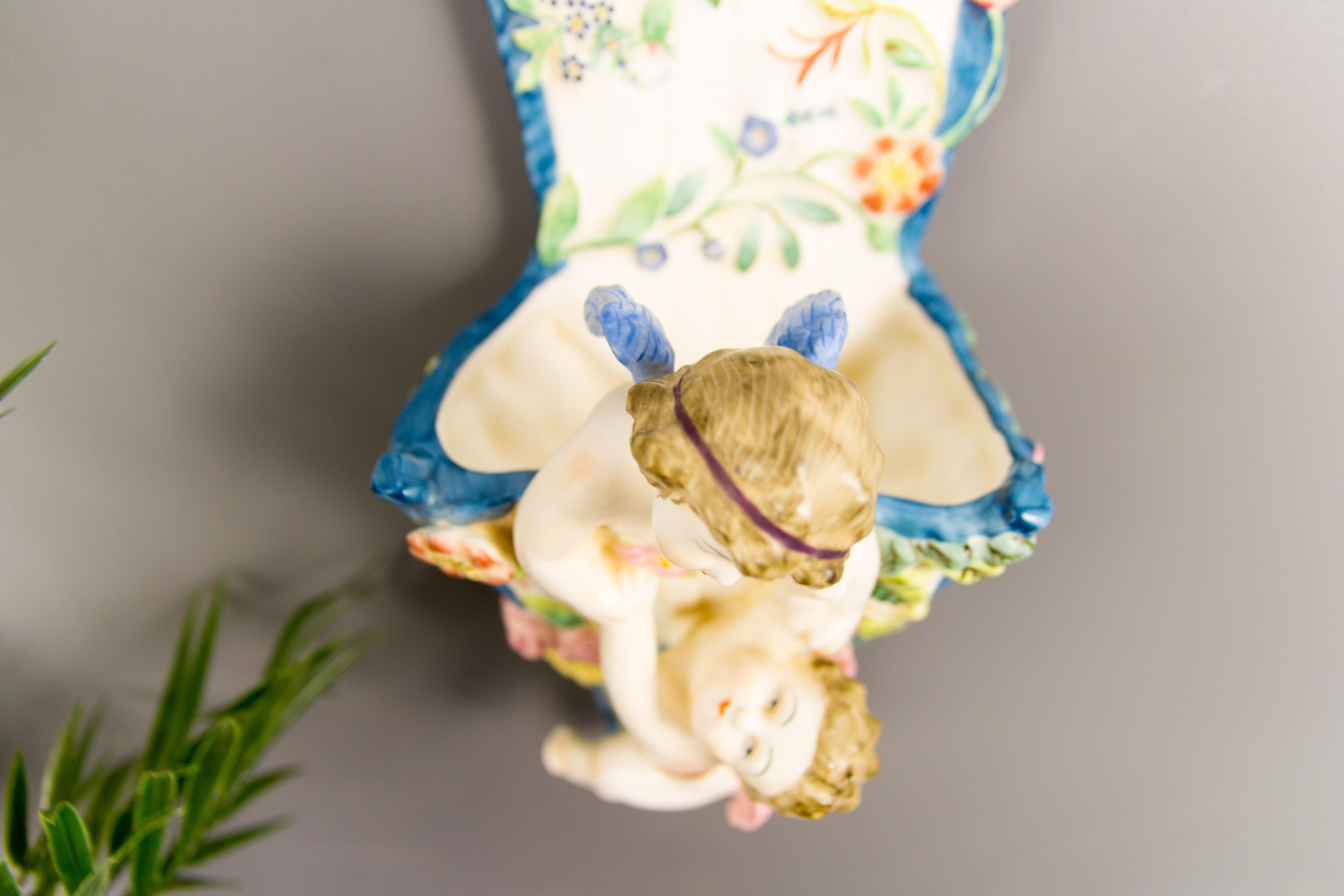 Italian Majolica Wall Pocket or Vase with Cherubs 14