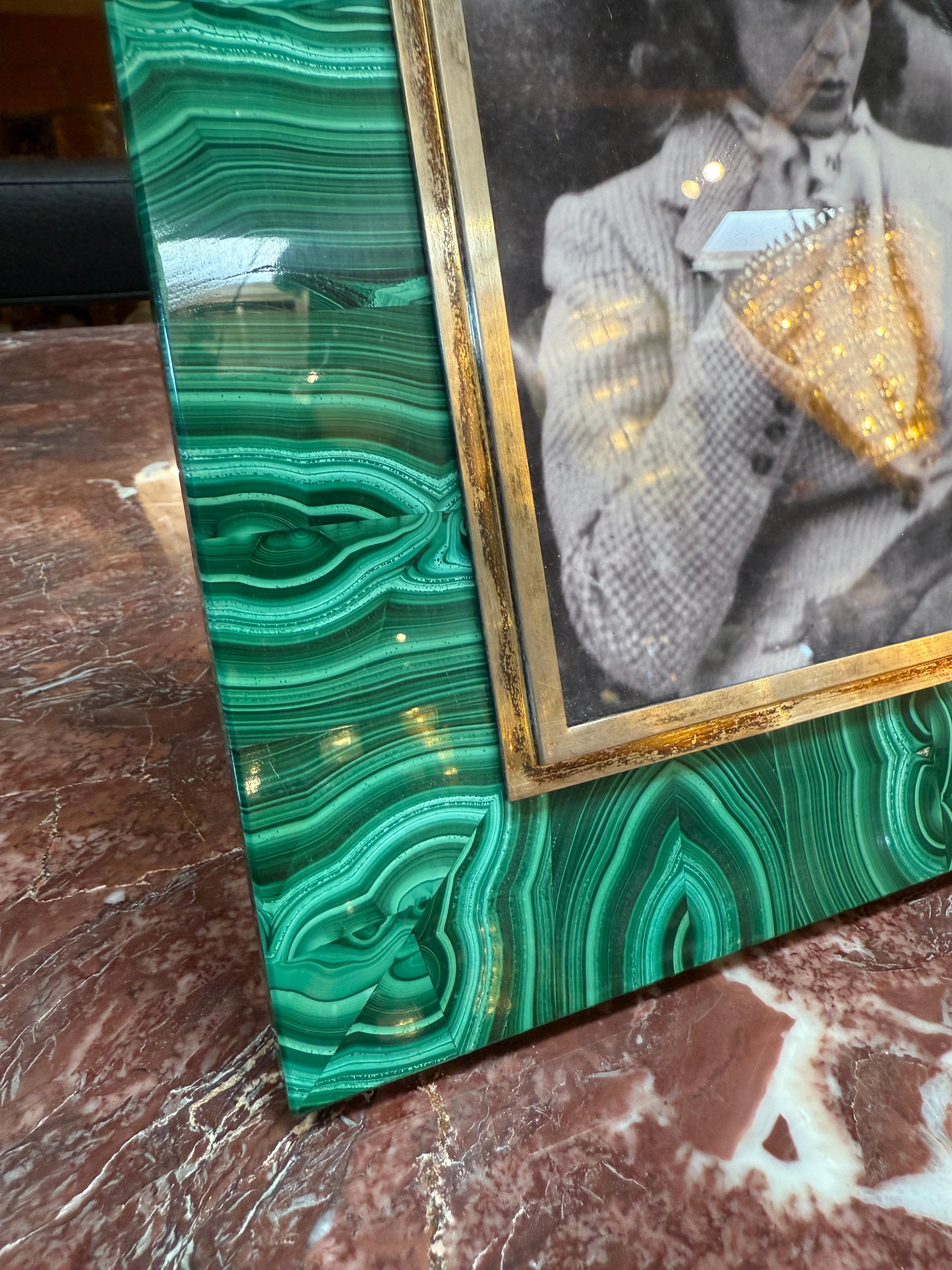 Modern Italian Malachite and Brass Picture Frame, 1970s For Sale