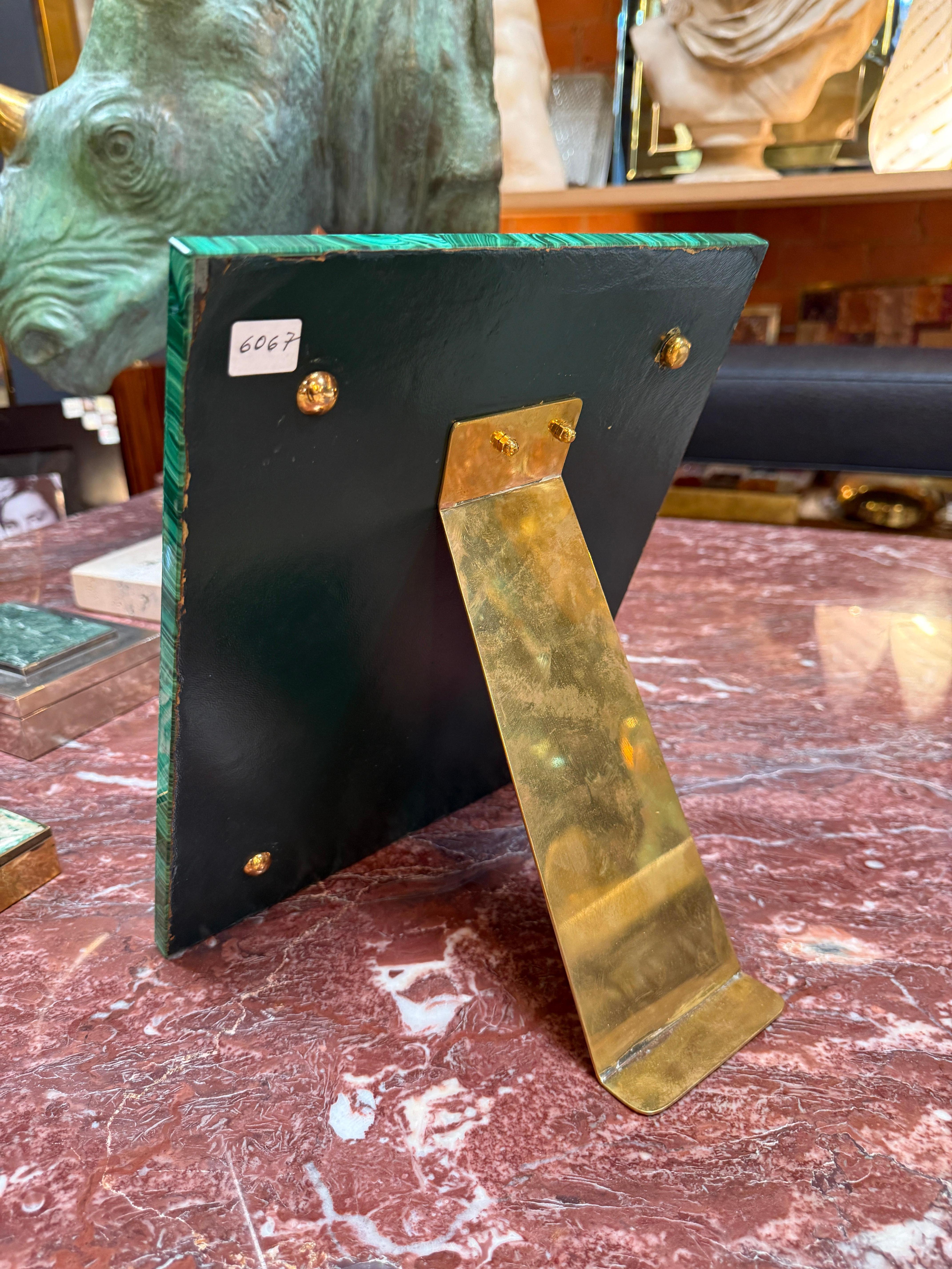Italian Malachite and Brass Picture Frame, 1970s In Good Condition For Sale In Los Angeles, CA