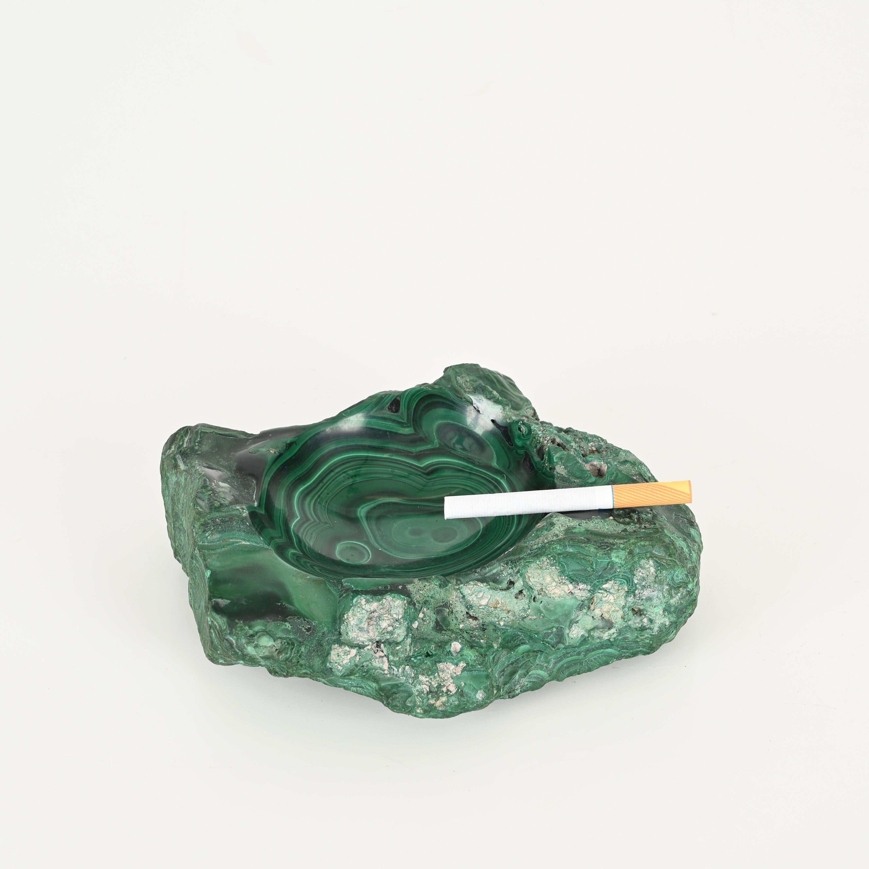 Hand-Crafted Italian Malachite Green Marble Ashtray or Vide-Poche, 1970s