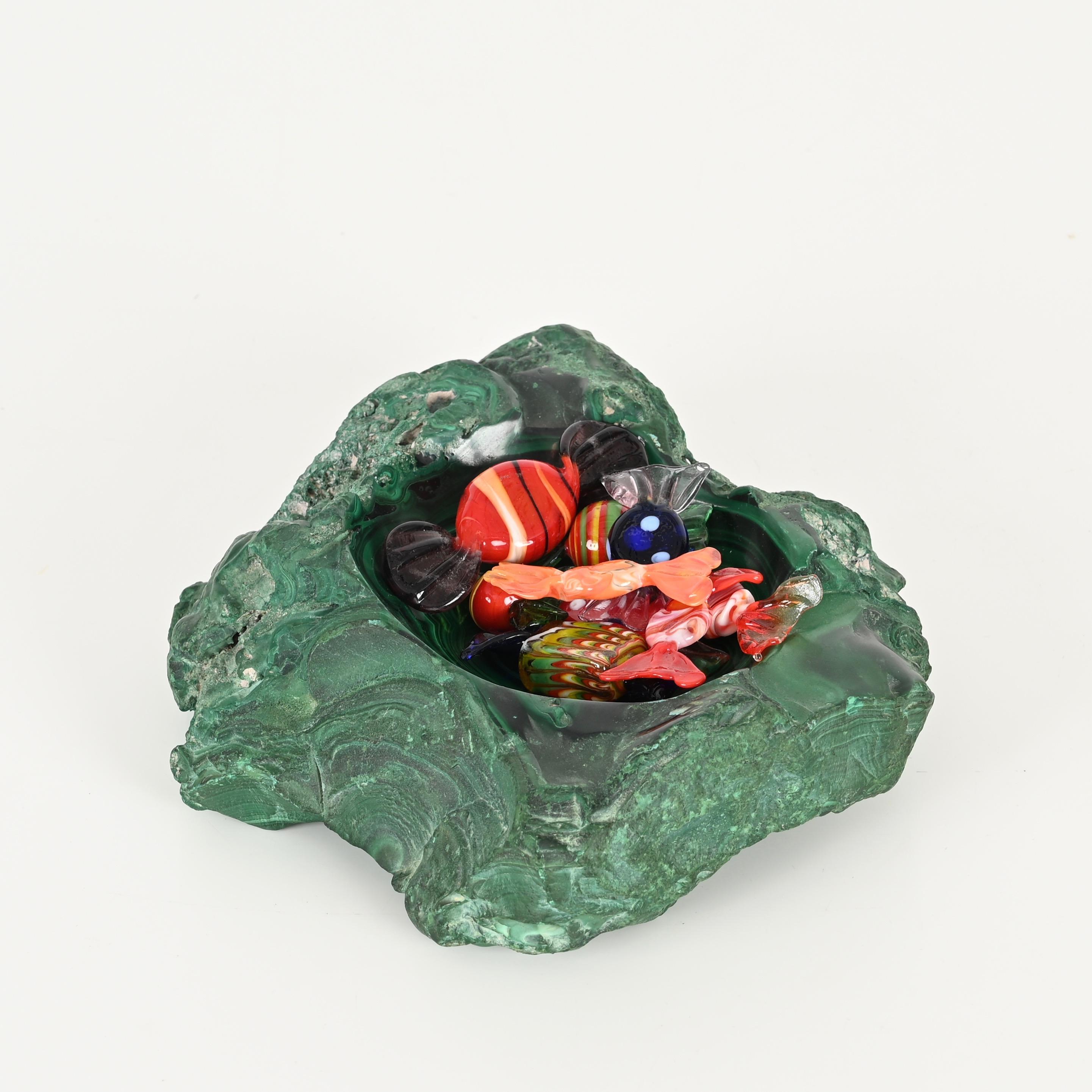 Italian Malachite Green Marble Ashtray or Vide-Poche, 1970s In Good Condition In Roma, IT