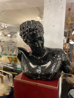 Italian Male Bust in Black Ceramic, circa 1960