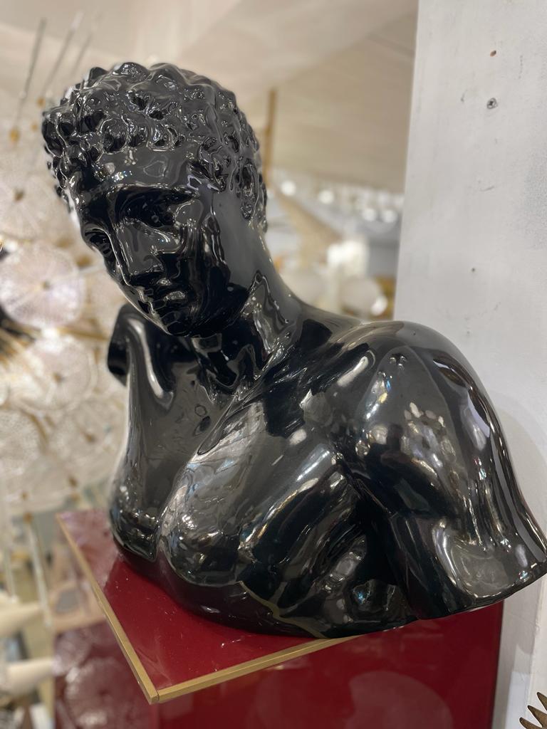Italian Male Bust in Black Ceramic, circa 1960 In Good Condition For Sale In London, GB