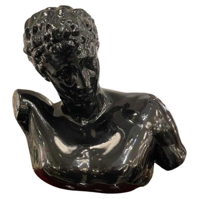 Italian Male Bust in Black Ceramic, circa 1960 For Sale