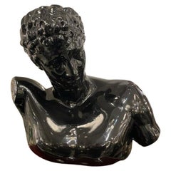 Italian Male Bust in Black Ceramic, circa 1960