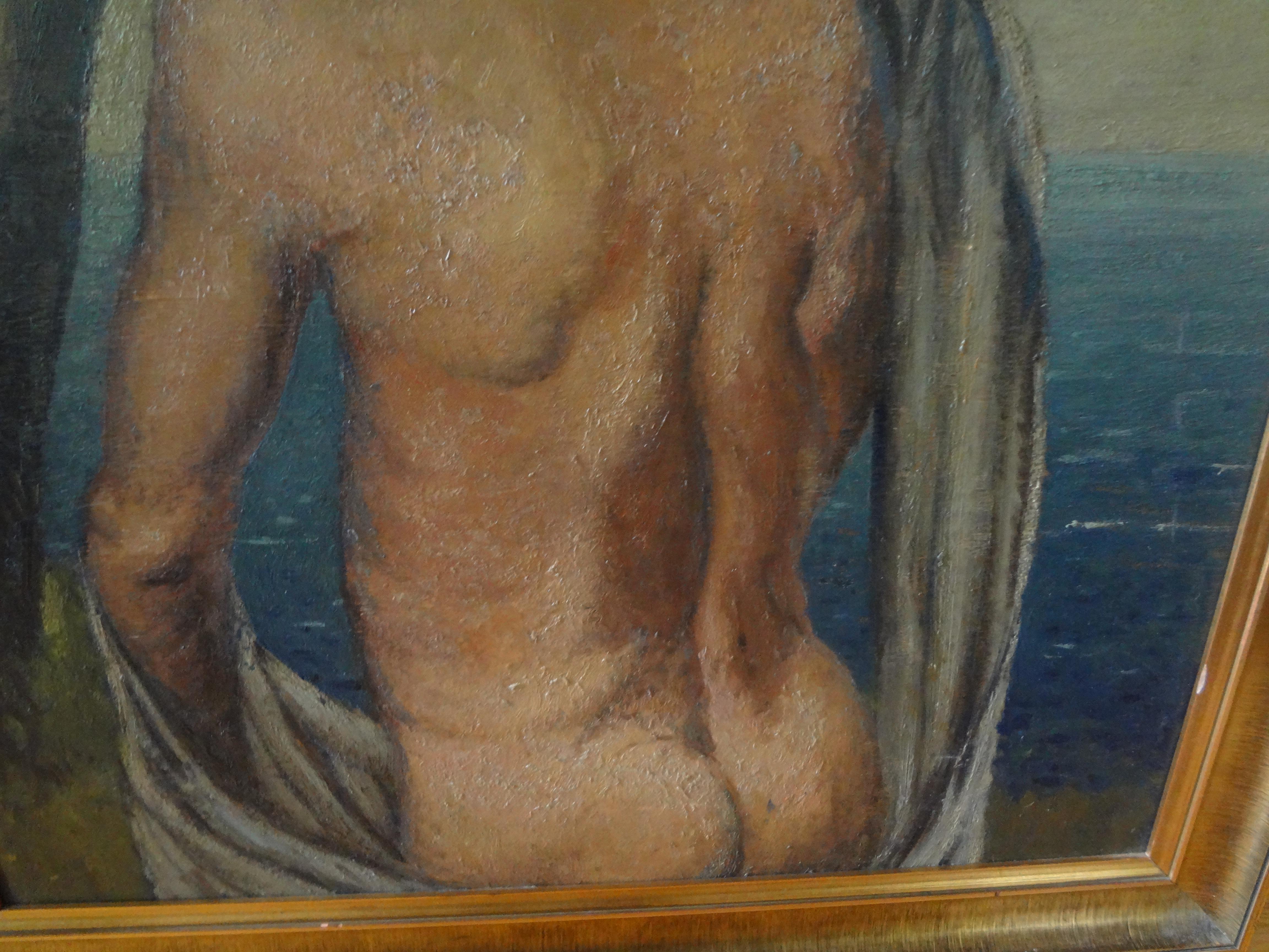Italian Male Nude Oil Painting on Wood Panel, circa 1930 In Good Condition For Sale In Houston, TX