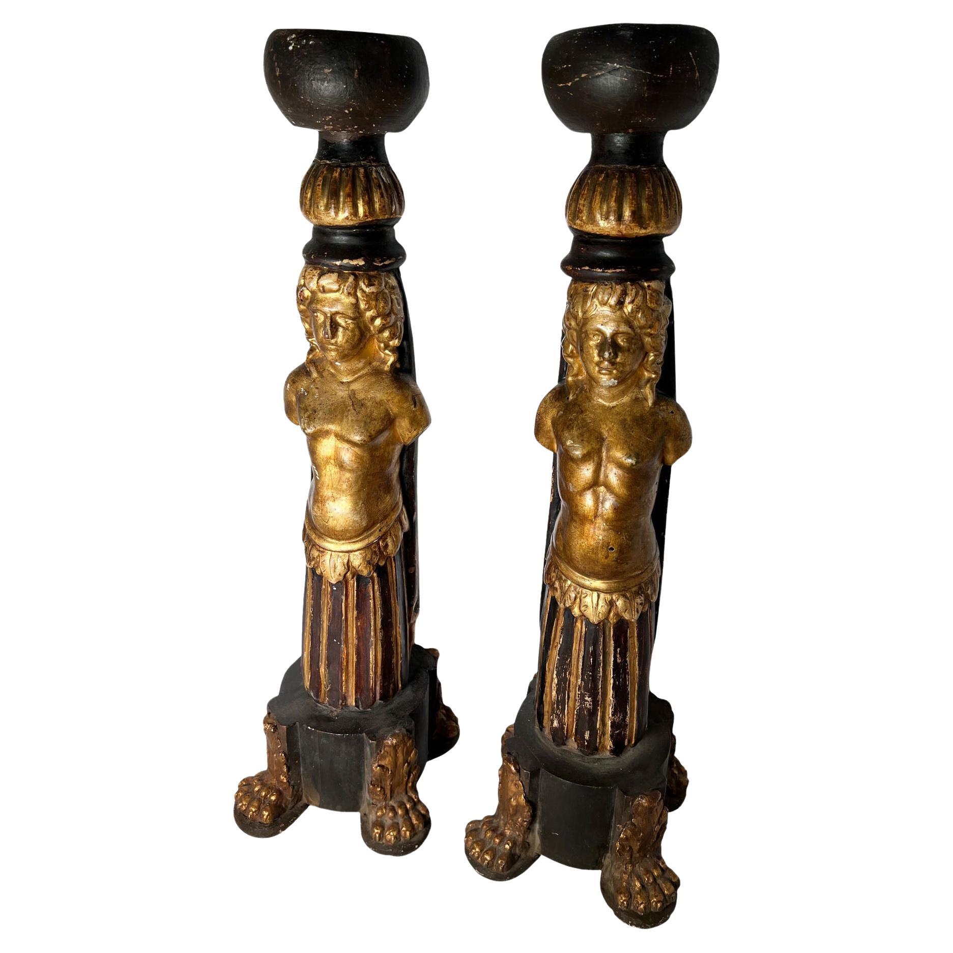 Italian Man And Woman Candlesticks For Sale