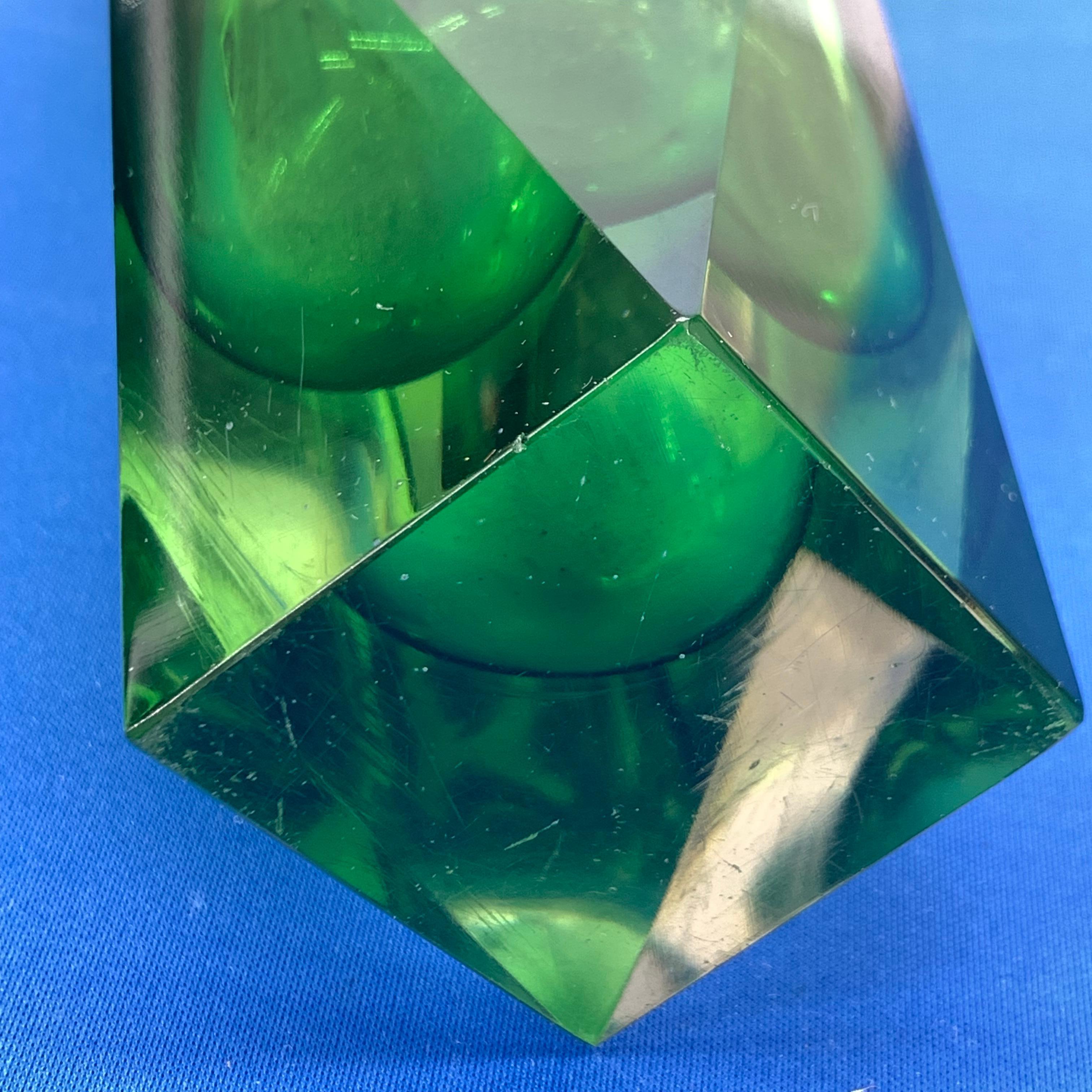 Italian Mandruzzato Faceted Murano Glass Emerald Green Sommerso Vase 9