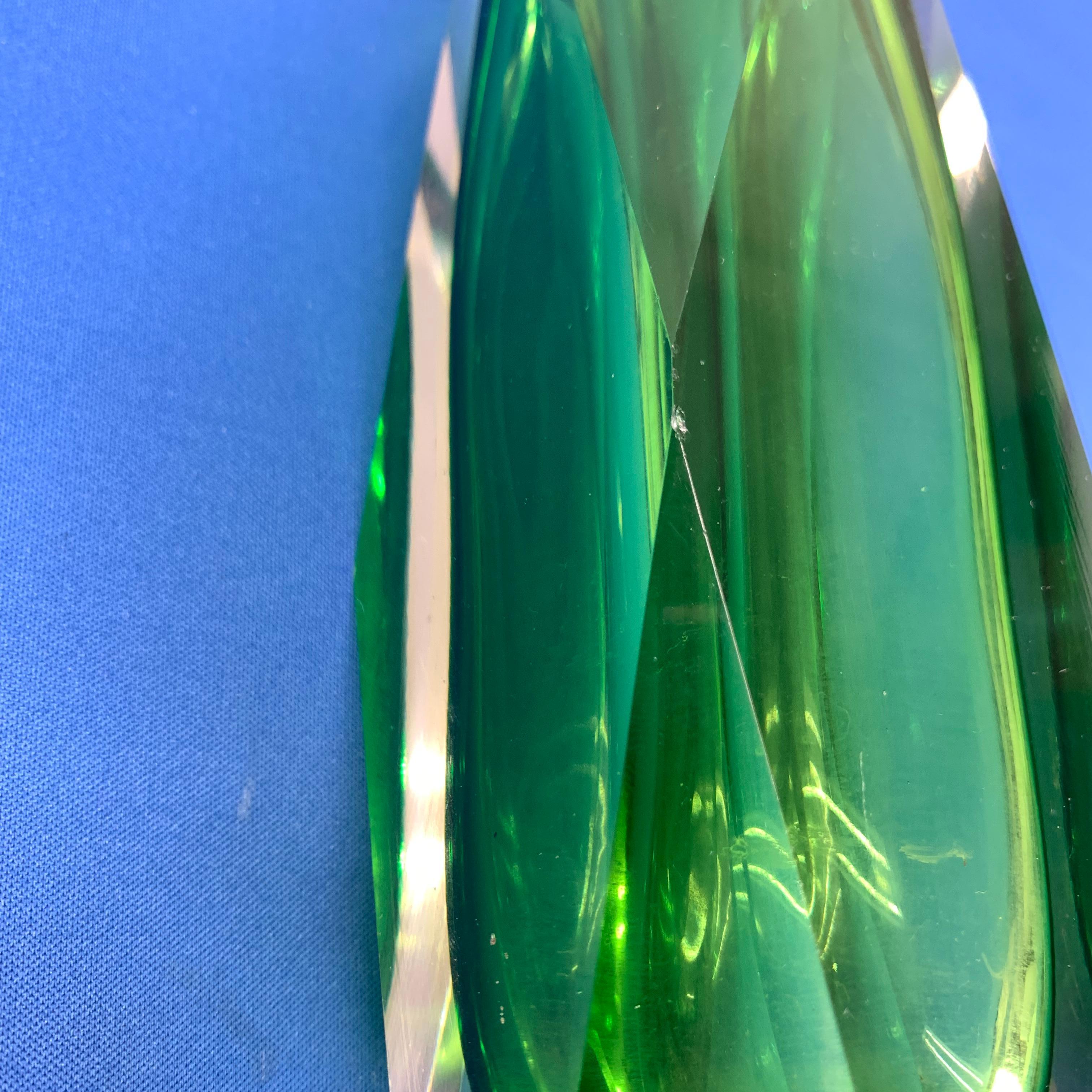 Blown Glass Italian Mandruzzato Faceted Murano Glass Emerald Green Sommerso Vase
