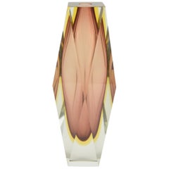 Italian Mandruzzato Polychrome Faceted Murano Sommerso Art Glass Vase Large Size