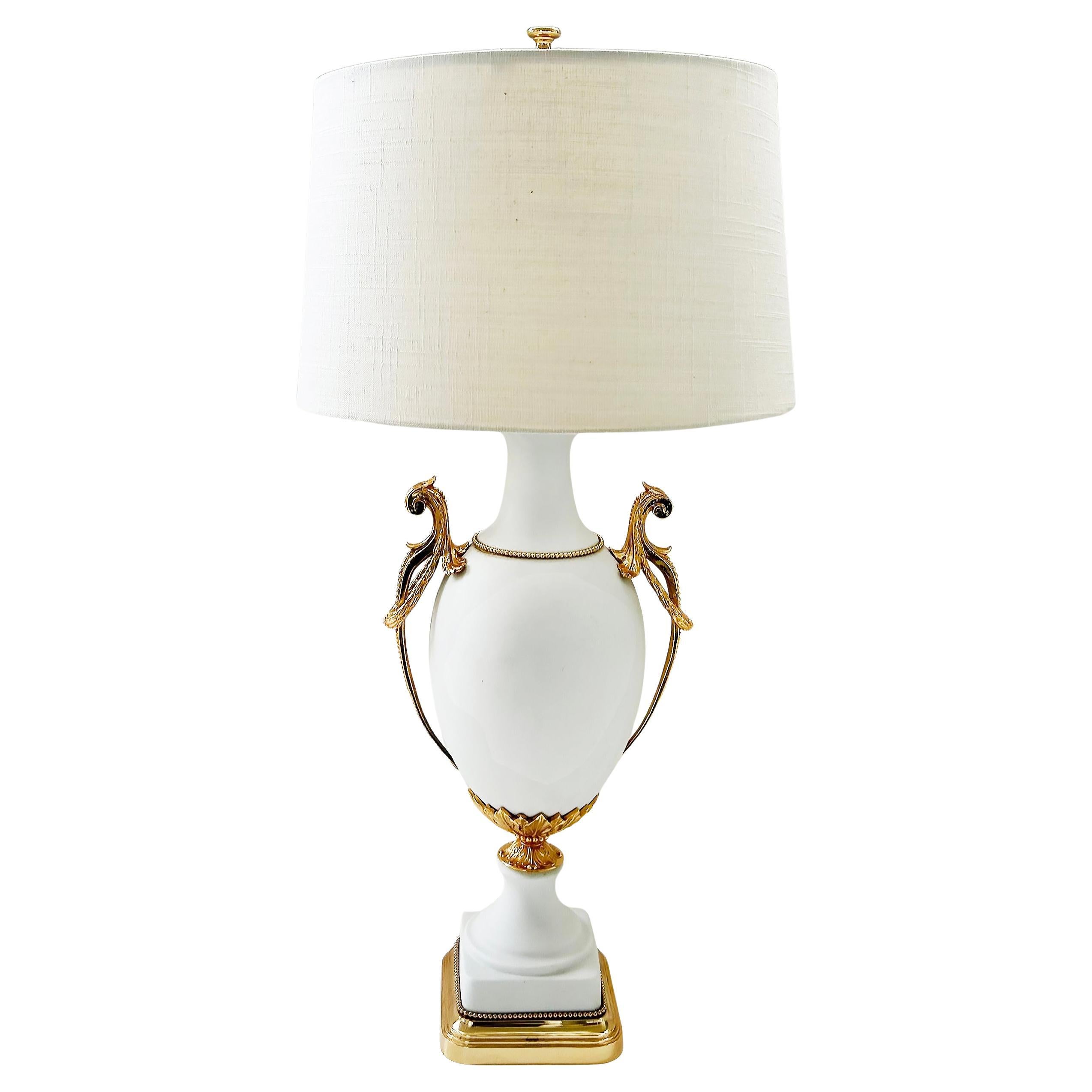 Italienische Mangani Firenze-Tischlampe aus Biskuitporzellan mit 24K  Vergoldete Bronzefassungen